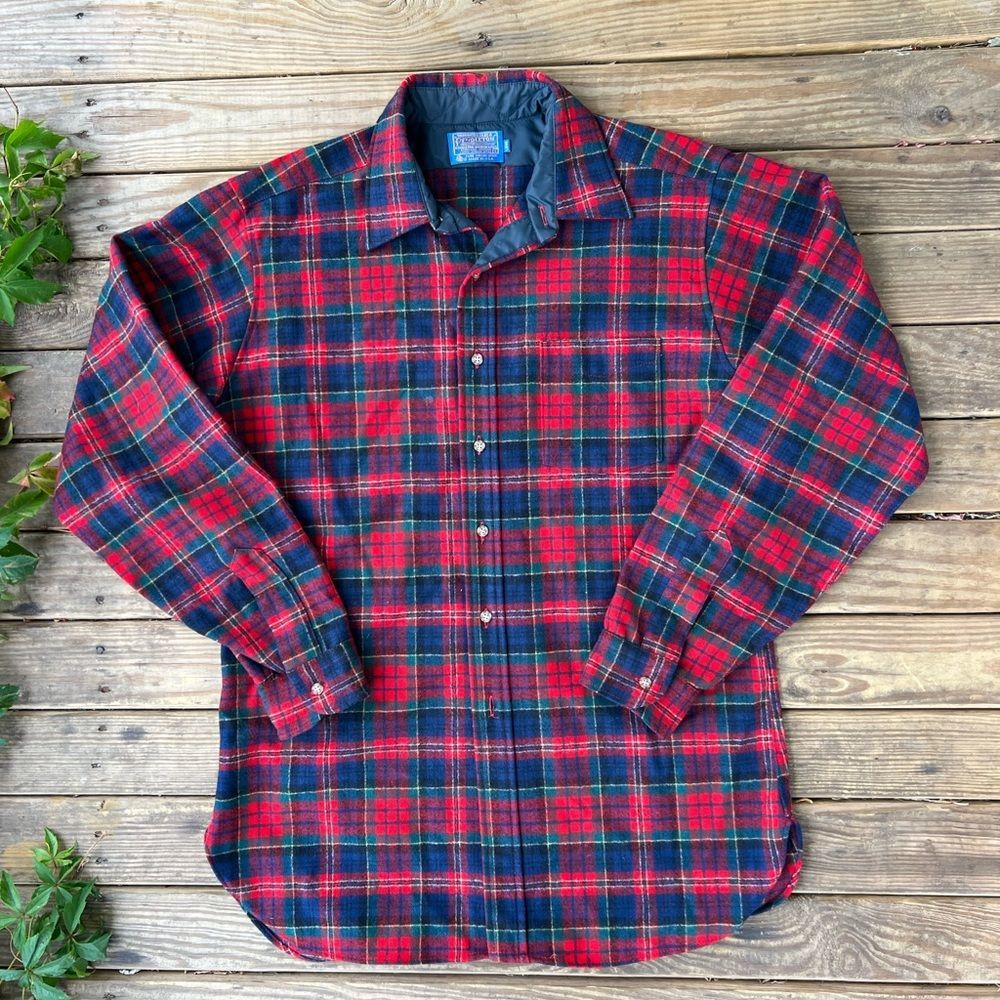 Pendleton Red and Green Plaid Button-Down Shirt